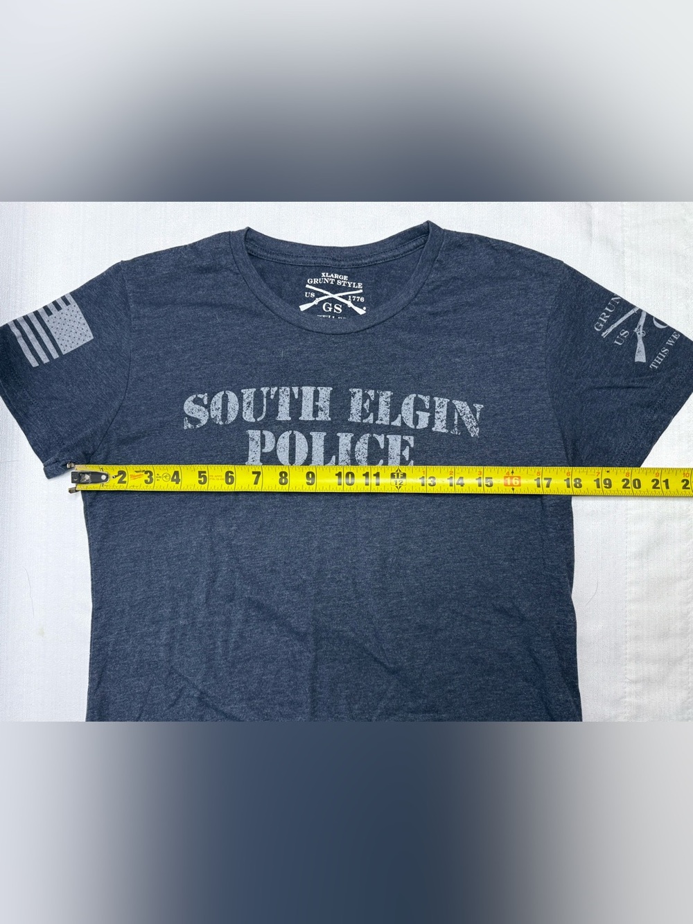 Grunt Style South Elgin Police T-Shirt Heather Navy Distressed Graphic XL - Picture 5 of 9